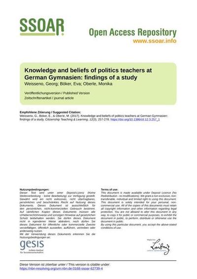 Knowledge and beliefs of politics teachers at German Gymnasien: findings of a study