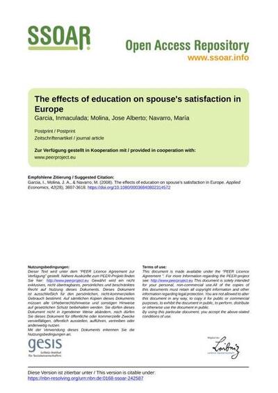 The effects of education on spouse's satisfaction in Europe