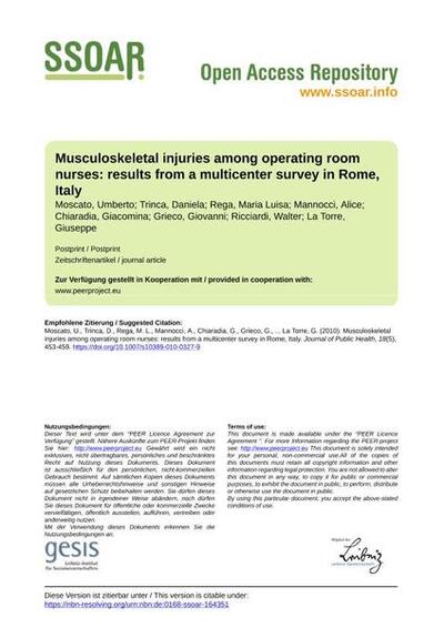 Musculoskeletal injuries among operating room nurses: results from a multicenter survey in Rome, Italy