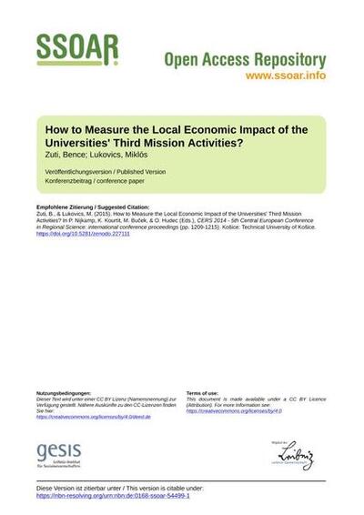 How to Measure the Local Economic Impact of the Universities' Third Mission Activities?