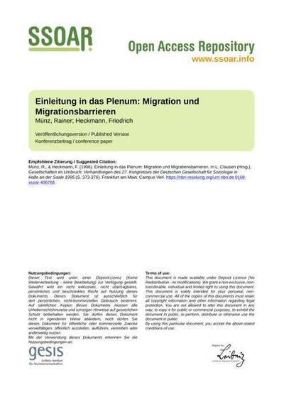 Einleitung in das Plenum: Migration und Migrationsbarrieren