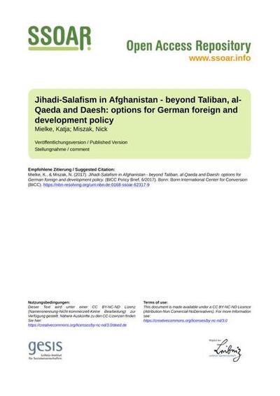 Jihadi-Salafism in Afghanistan - beyond Taliban, al-Qaeda and Daesh: options for German foreign and development policy