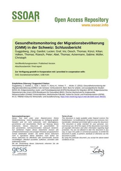 Gesundheitsmonitoring der Migrationsbevölkerung (GMM) in der Schweiz: Schlussbericht