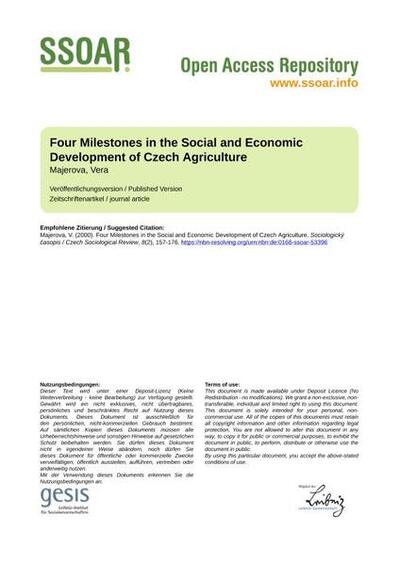Four Milestones in the Social and Economic Development of Czech Agriculture