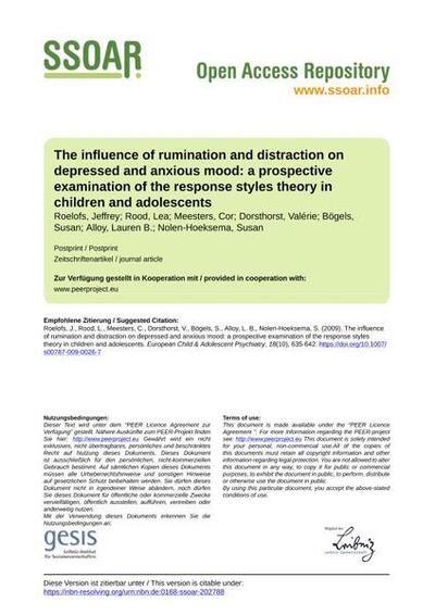 The influence of rumination and distraction on depressed and anxious mood: a prospective examination of the response styles theory in children and adolescents