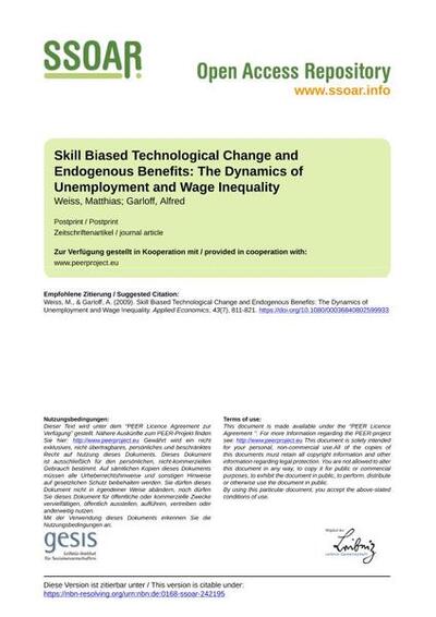 Skill Biased Technological Change and Endogenous Benefits:The Dynamics of Unemployment and Wage Inequality