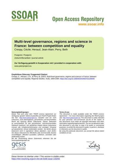 Multi-level governance, regions and science in France: between competition and equality