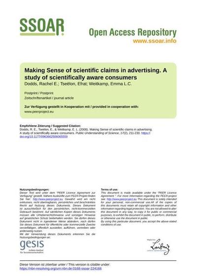 Making Sense of scientific claims in advertising. A study of scientifically aware consumers
