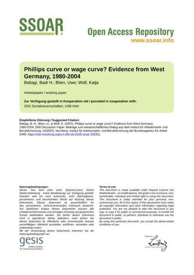 Phillips curve or wage curve? Evidence from West Germany, 1980-2004Phillipskurve oder Lohnkurve? Erkenntnisse aus Westdeutschland, 1980-2004