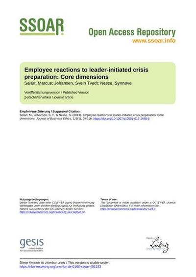Employee reactions to leader-initiated crisis preparation: Core dimensions