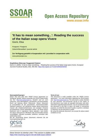 'It has to mean something...': Reading the success of the Italian soap opera Vivere