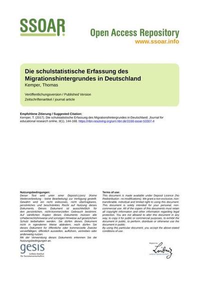 Die schulstatistische Erfassung des Migrationshintergrundes in DeutschlandThe collection of migrational data in official school statistics in Germany