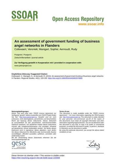 An assessment of government funding of business angel networks in FlandersEine Bewertung der staatlichen Finanzierung von Business-Angel-Netzwerken in Flandern