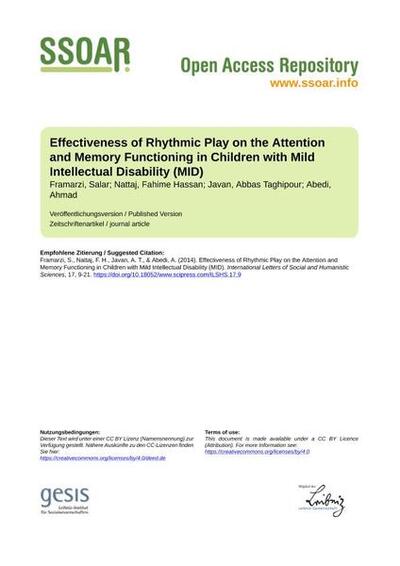 Effectiveness of Rhythmic Play on the Attention and Memory Functioning in Children with Mild Intellectual Disability (MID)