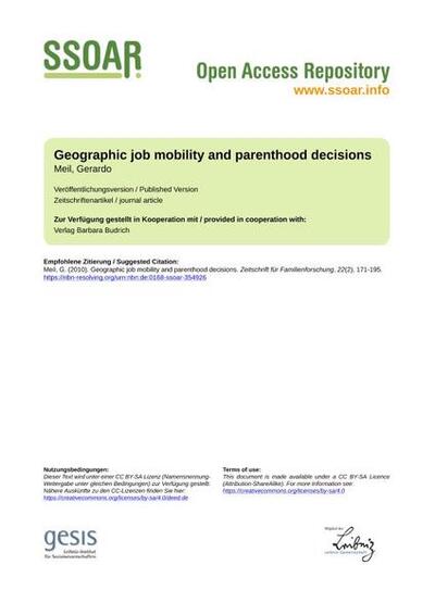 Geographic job mobility and parenthood decisionsRäumliche berufsbedingte Mobilität und Familienentwicklung