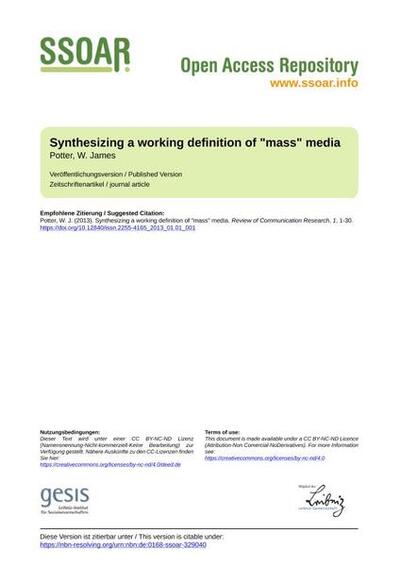 Synthesizing a working definition of "mass" media