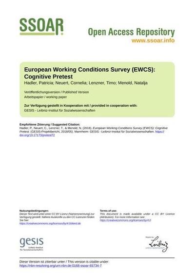 European Working Conditions Survey (EWCS): Cognitive Pretest