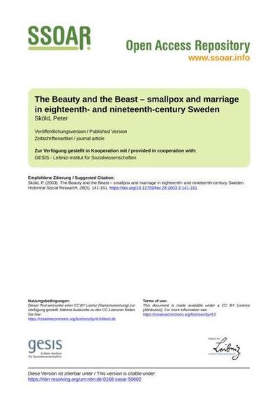 The Beauty and the Beast – smallpox and marriage in eighteenth- and nineteenth-century Sweden