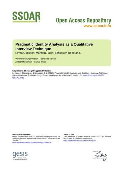 Pragmatic Identity Analysis as a Qualitative Interview TechniquePragmatische Identitätsanalyse als qualitative Interviewmethode