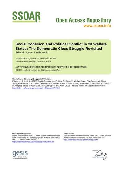 Social Cohesion and Political Conflict in 20 Welfare States: The Democratic Class Struggle Revisited