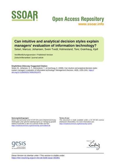 Can intuitive and analytical decision styles explain managers' evaluation of information technology?