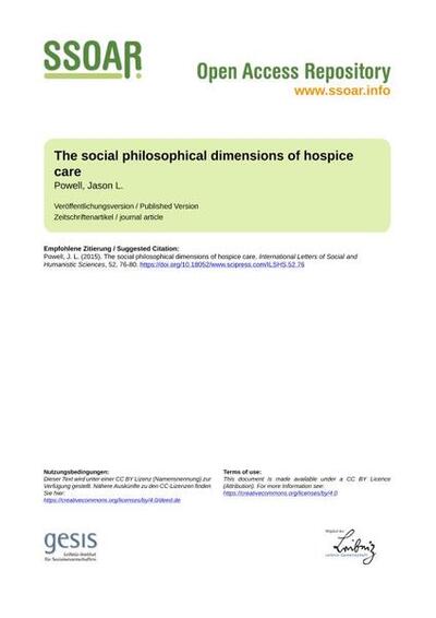 The social philosophical dimensions of hospice care