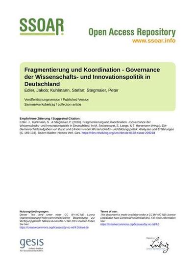 Fragmentierung und Koordination - Governance der Wissenschafts- und Innovationspolitik in Deutschland