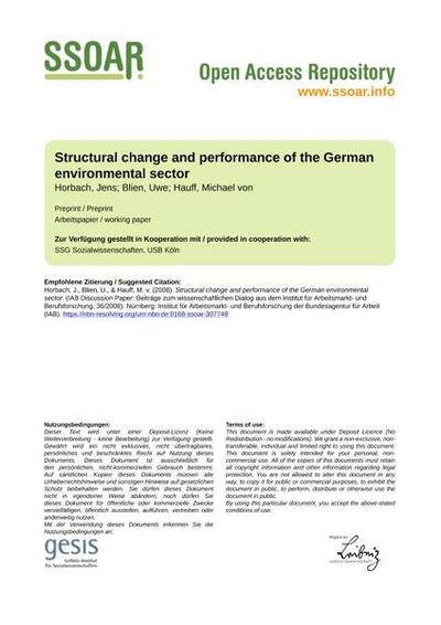 Structural change and performance of the German environmental sectorStruktureller Wandel und Performanz des deutschen Umweltsektors