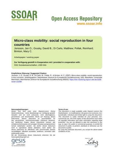 Micro-class mobility: social reproduction in four countriesMikro-Klassen Mobilität: soziale Reproduktion in vier Ländern