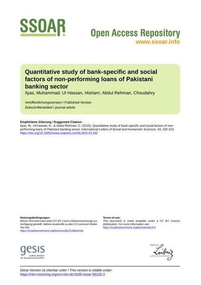 Quantitative study of bank-specific and social factors of non-performing loans of Pakistani banking sector