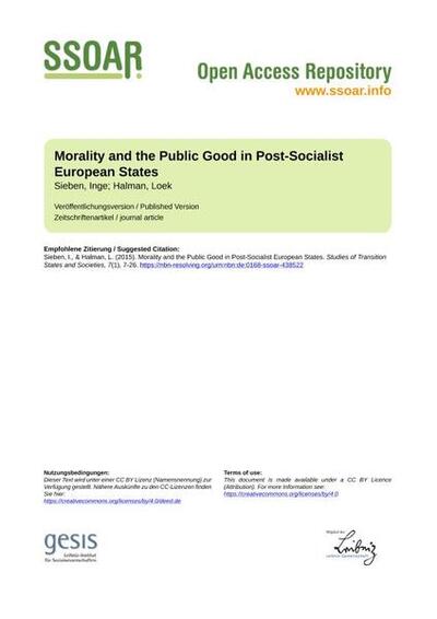 Morality and the Public Good in Post-Socialist European States