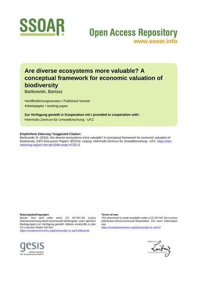 Are diverse ecosystems more valuable? A conceptual framework for economic valuation of biodiversity