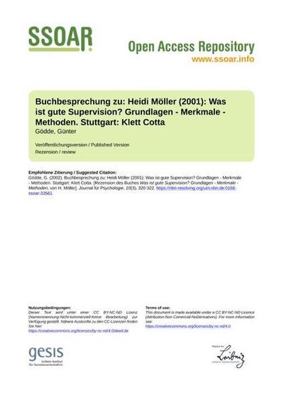 Buchbesprechung zu: Heidi Möller (2001): Was ist gute Supervision? Grundlagen - Merkmale - Methoden. Stuttgart: Klett Cotta