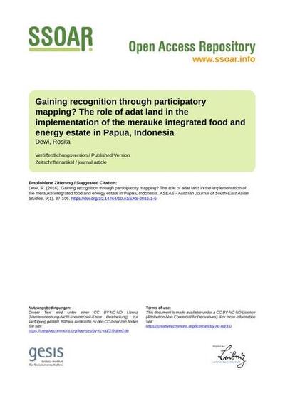 Gaining recognition through participatory mapping? The role of adat land in the implementation of the merauke integrated food and energy estate in Papua, Indonesia
