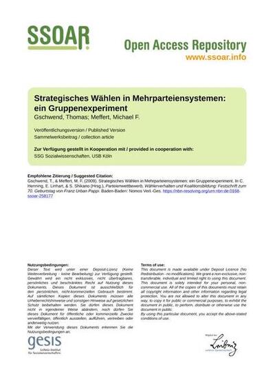 Strategisches Wählen in Mehrparteiensystemen: ein GruppenexperimentStrategic voting in multi-party systems: a group experiment