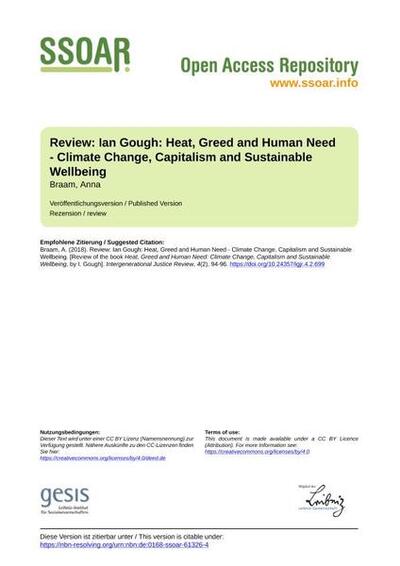 Review: Ian Gough: Heat, Greed and Human Need - Climate Change, Capitalism and Sustainable Wellbeing