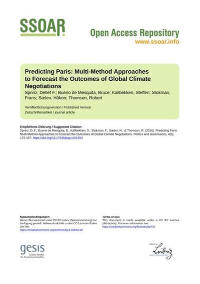 Predicting Paris: Multi-Method Approaches to Forecast the Outcomes of Global Climate Negotiations