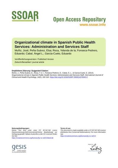 Organizational climate in Spanish Public Health Services: Administration and Services Staff