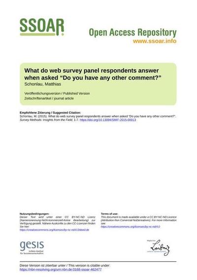 What do web survey panel respondents answer when asked “Do you have any other comment?”