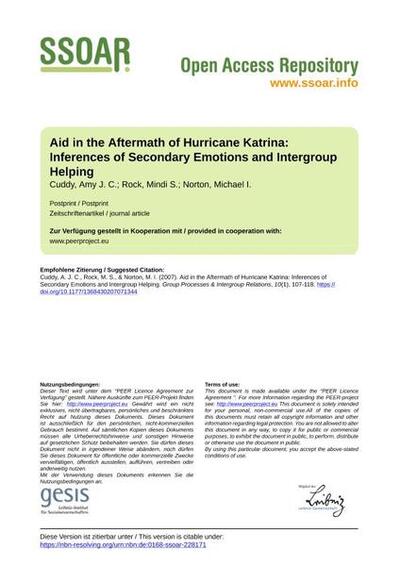 Aid in the Aftermath of Hurricane Katrina: Inferences of Secondary Emotions and Intergroup Helping