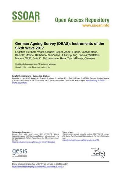 German Ageing Survey (DEAS): Instruments of the Sixth Wave 2017