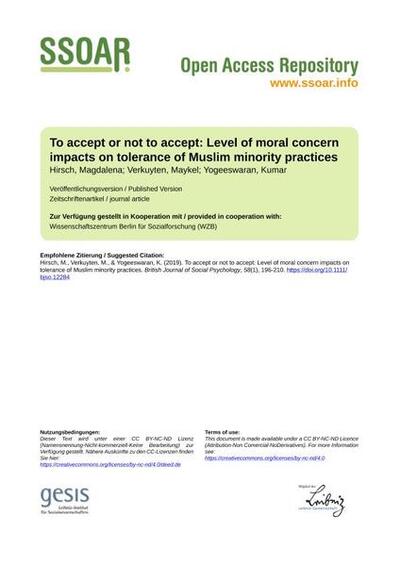To accept or not to accept: Level of moral concern impacts on tolerance of Muslim minority practices