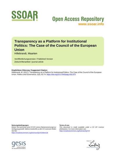 Transparency as a Platform for Institutional Politics: The Case of the Council of the European Union