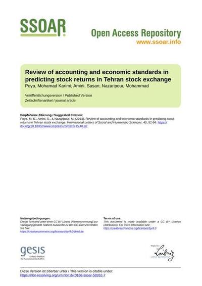 Review of accounting and economic standards in predicting stock returns in Tehran stock exchange
