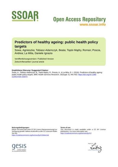 Predictors of healthy ageing: public health policy targets