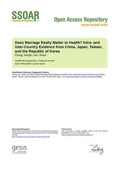 Does Marriage Really Matter to Health? Intra- and Inter-Country Evidence from China, Japan, Taiwan, and the Republic of Korea