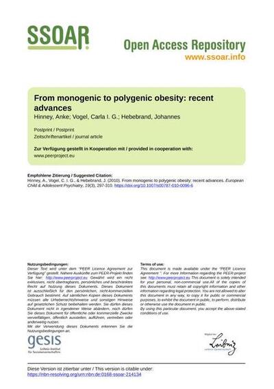 From monogenic to polygenic obesity: recent advances