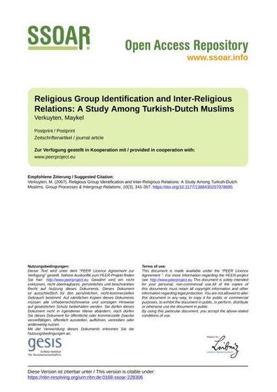 Religious Group Identification and Inter-Religious Relations: A Study Among Turkish-Dutch Muslims