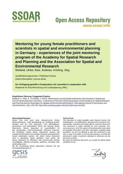 Mentoring for young female practitioners and scientists in spatial and environmental planning in Germany - experiences of the joint mentoring program of the Academy for Spatial Research and Planning and the Association for Spatial and Environmental Research