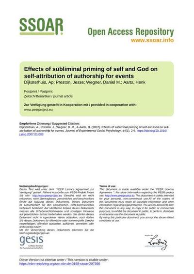 Effects of subliminal priming of self and God on self-attribution of authorship for events
